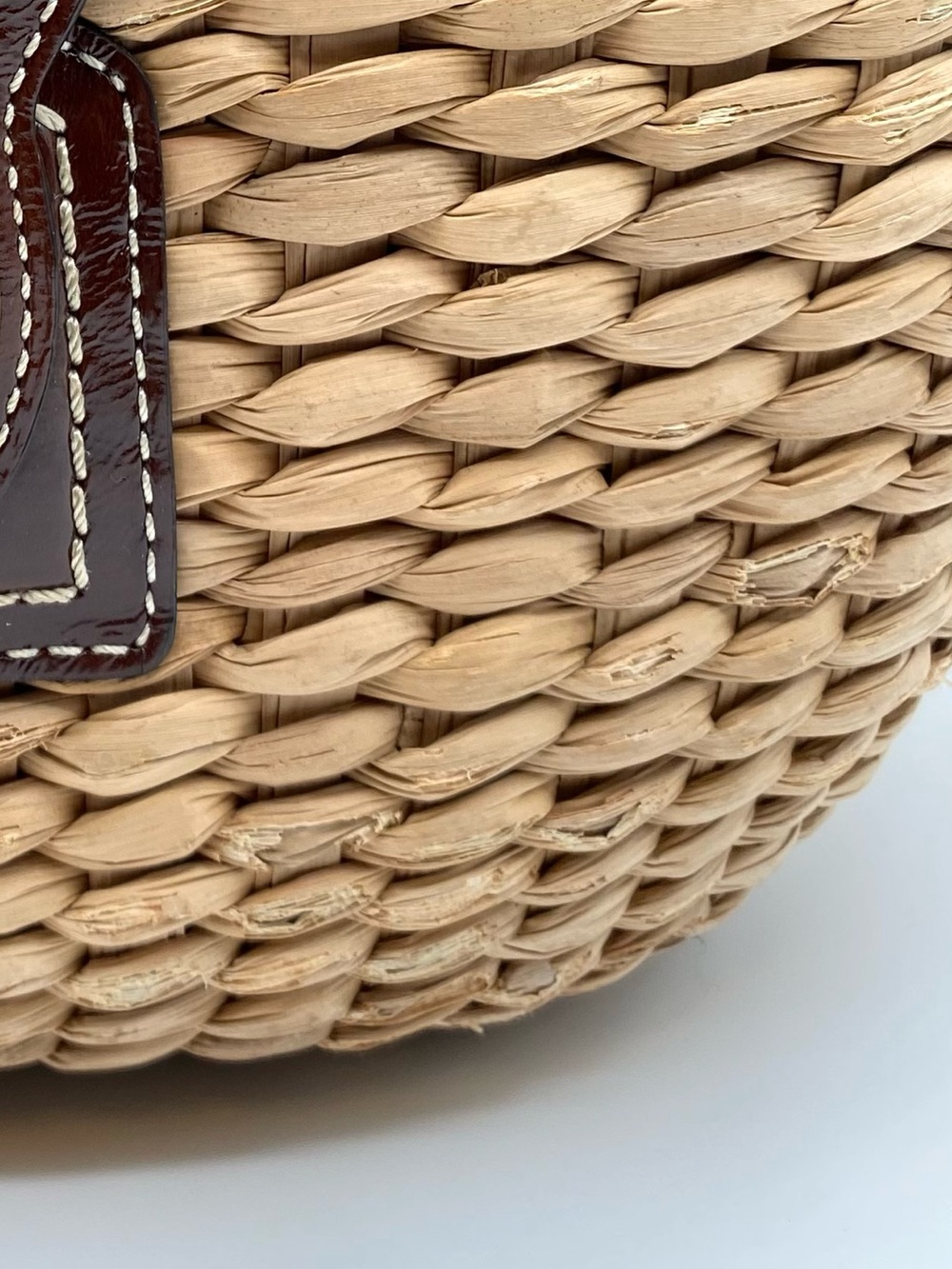 Coach Tan Woven Straw Tote with Dark Brown Leather Trim - Picture 15 of 16